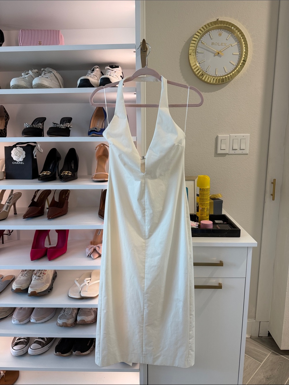 Zara White V-Neck Halter Midi Dress